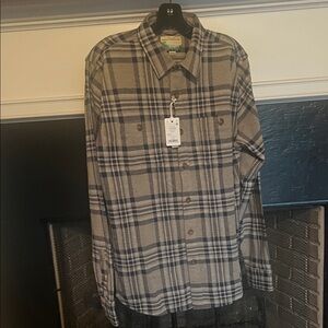 NWT Marine Layer Pacifica Stretch Twill Taupe Plaid Shirt Size M